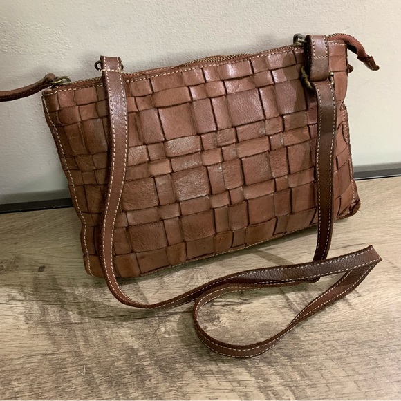 COSTANZA ROTA Brown Leather BASKET WEAVE Shoulder CROSSBODY Bag PURSE Italy - Picture 2 of 8